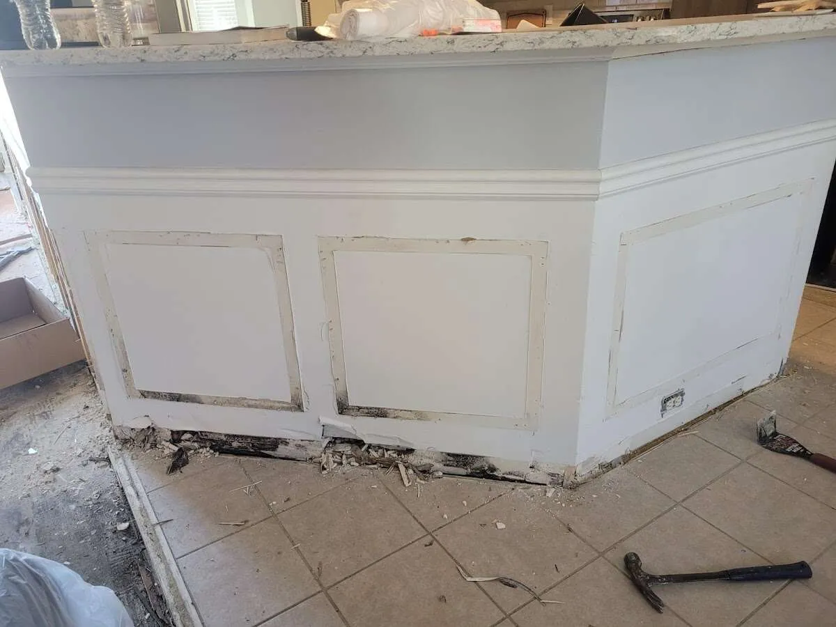 Water damage and mold on kitchen during Storm Damage Restoration in Jamul